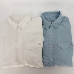 2 Huk Shirt Mens Large Blue/WhitenPerformance Fishing Vented Long Sleeve Button